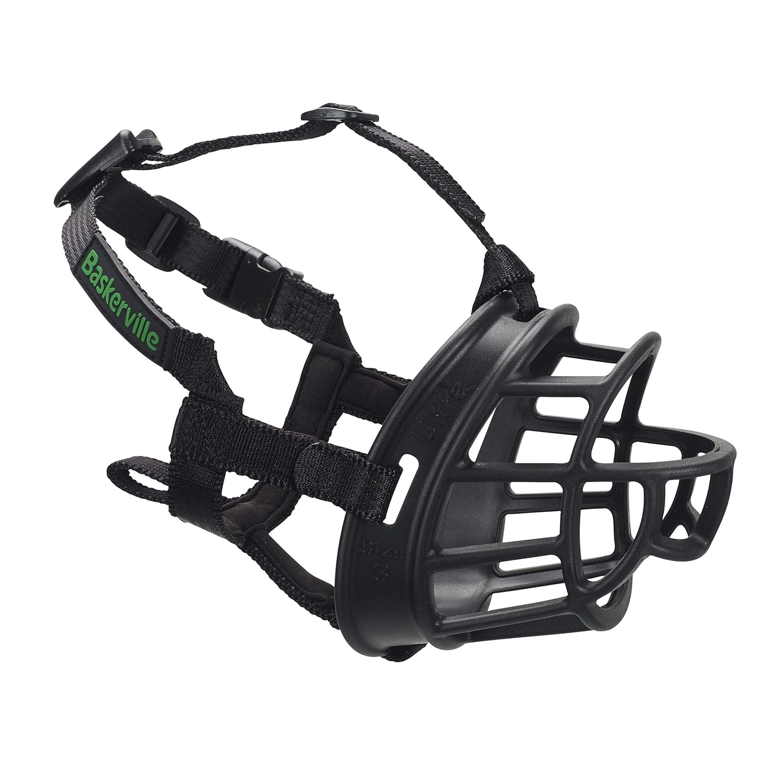 Baskerville ULTRA Muzzle - Patented Humane Design, Breathable, Dog can Pant and Drink, Adjustable, Padded, Dog Training Muzzle for Large Dogs, Prevents Biting, Wildlife...
