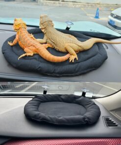 Bearded Dragon Bed Soft Mat with Suction Cup Bearded Dragon Sleep Cushion Washable for Travel Reptile Tank Accessories Small Animal Carrier for Lizard Leopard Gecko (Black)