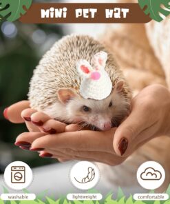 Bearded Dragon Bunny Hat for Easter - Hand Knitted Small Animal Bunny Ears Cap with Adjustable Strap Halloween Costume Outfit Clothes Accessories for Rat Hamster Hedgehog Snake...