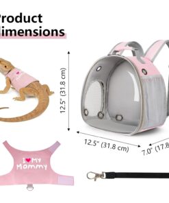Bearded Dragon Carrier Backpack with Security Printing Harness Set, Reptile Lizard Travel Carrier (Pink, Mommy Harness)