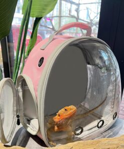 Bearded Dragon Carrier Backpack with Security Printing Harness Set, Reptile Lizard Travel Carrier (Pink, Mommy Harness)