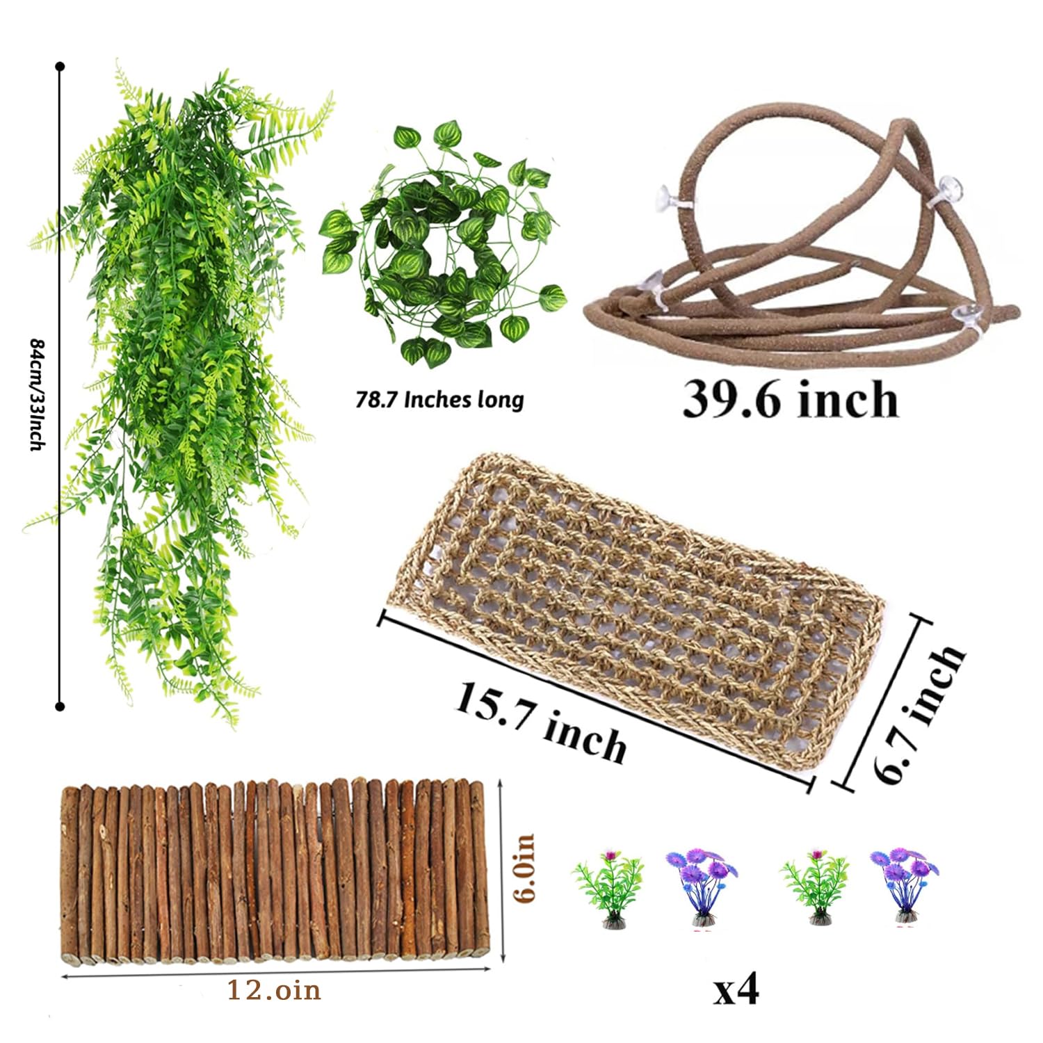 Bearded Dragon Tank Accessories, Reptile Mat Hammock Plants Bridge Jungle Climber Vines Terrarium Decorations for Leopard Gecko, Hermit Crab Lizard Snake (9 PCS Without Reptile...