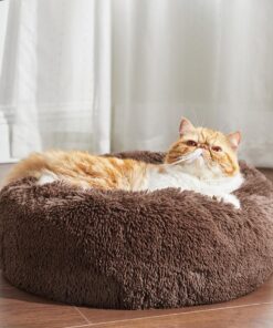 Bedsure Calming Cat Beds for Indoor Cats - Small Cat Bed Washable 20 inches, Anti-Slip Round Fluffy Plush Faux Fur Pet Bed, Fits up to 15 lbs Pets, Coffee