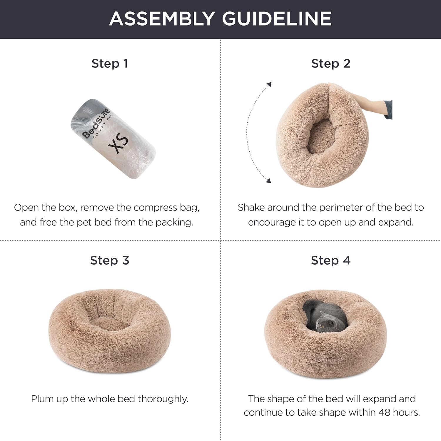 Bedsure Calming Cat Beds for Indoor Cats - Small Cat Bed Washable 20 inches, Anti-Slip Round Fluffy Plush Faux Fur Pet Bed, Fits up to 15 lbs Pets, Coffee