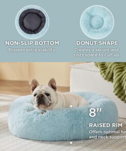 Bedsure Calming Dog Bed for Medium Dogs - Donut Washable Medium Pet Bed, 30 inches Anti-Slip Round Fluffy Plush Faux Fur Cat Bed, Fits up to 45 lbs Pets, Aqua Blue