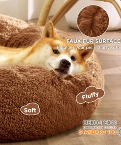 Bedsure Calming Dog Bed for Medium Dogs - Donut Washable Medium Pet Bed, 30 inches Anti-Slip Round Fluffy Plush Faux Fur Cat Bed, Fits up to 45 lbs Pets, Copper