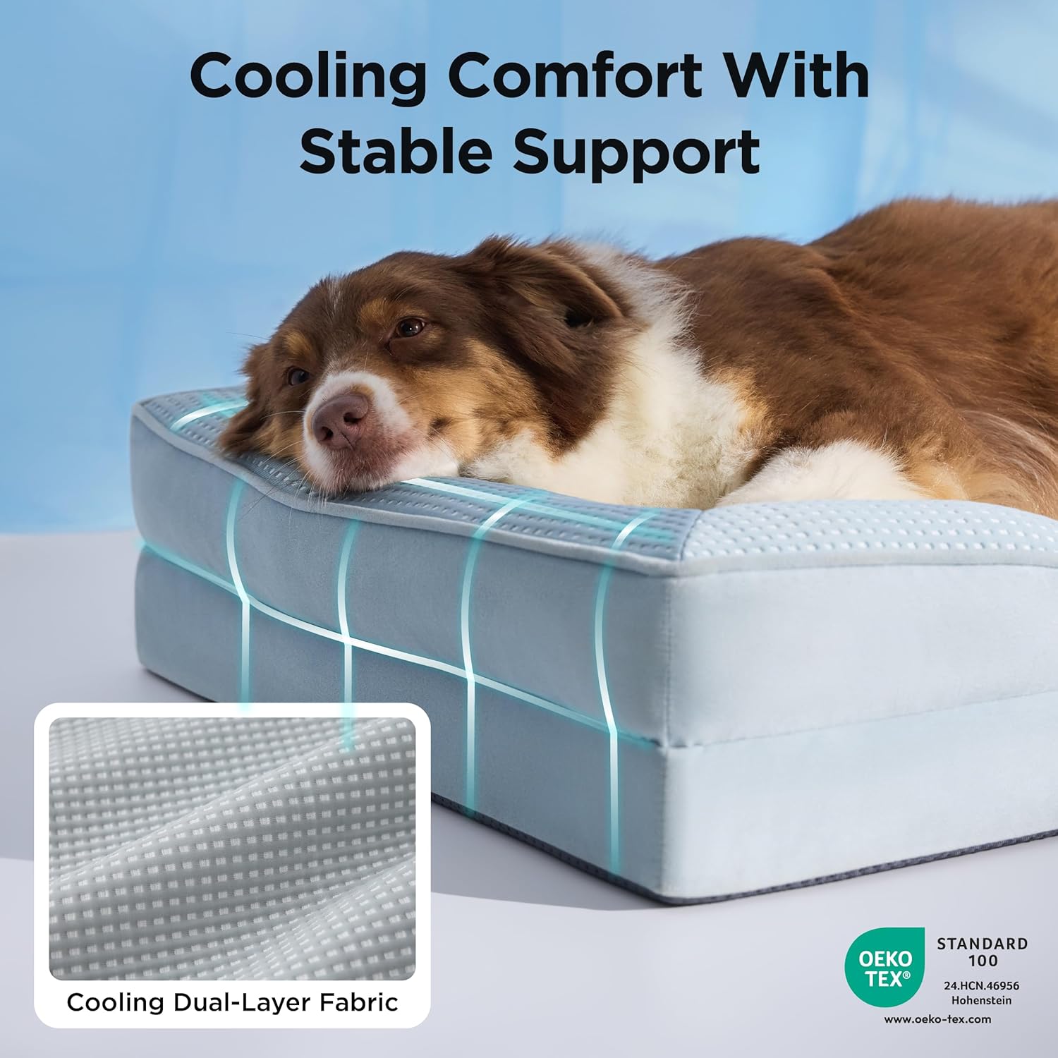 Bedsure Cooling Dog Beds Large Sized Dog - Orthopedic Large Dog Cooling Bed Washable, Dogs Couch Sofa with Waterproof Removable Cover, Pet Bed with Nonskid Bottom, Cooling Blue,...