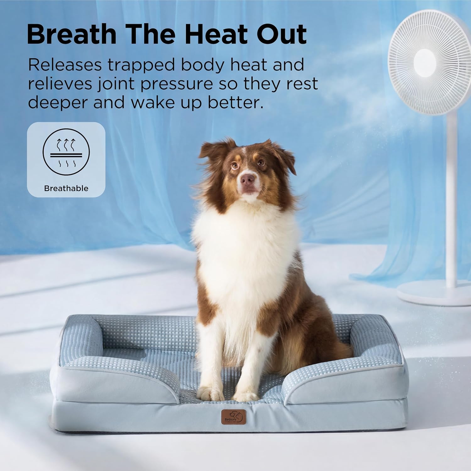Bedsure Cooling Dog Beds Large Sized Dog - Orthopedic Large Dog Cooling Bed Washable, Dogs Couch Sofa with Waterproof Removable Cover, Pet Bed with Nonskid Bottom, Cooling Blue,...