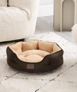 Bedsure Dog Beds for Small Dogs - Round Cat Beds for Indoor Cats, Washable Pet Bed for Puppy and Kitten with Slip-Resistant Bottom, 20 Inches, Brown