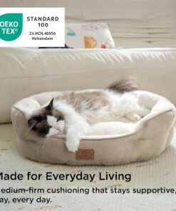 Bedsure Dog Beds for Small Dogs - Round Cat Beds for Indoor Cats, Washable Pet Bed for Puppy and Kitten with Slip-Resistant Bottom, 20 Inches, Camel
