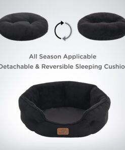 Bedsure Dog Beds for Small Dogs - Round Cat Beds for Indoor Cats, Washable Pet Bed for Puppy and Kitten with Slip-Resistant Bottom, 20 Inches, Black