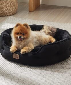 Bedsure Dog Beds for Small Dogs - Round Cat Beds for Indoor Cats, Washable Pet Bed for Puppy and Kitten with Slip-Resistant Bottom, 20 Inches, Black
