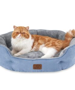 Bedsure Dog Beds for Small Dogs - Round Cat Beds for Indoor Cats, Washable Pet Bed for Puppy and Kitten with Slip-Resistant Bottom, 20 Inches, Black