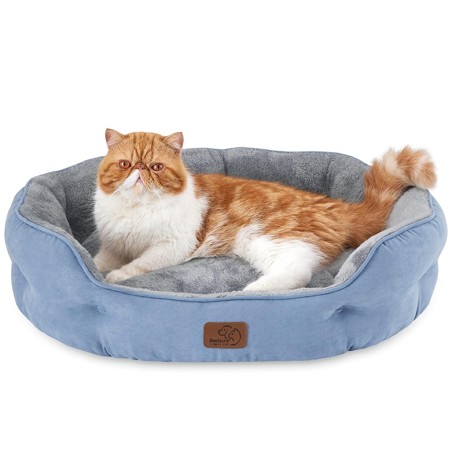 Bedsure Dog Beds for Small Dogs - Round Cat Beds for Indoor Cats, Washable Pet Bed for Puppy and Kitten with Slip-Resistant Bottom, 20 Inches, Camel