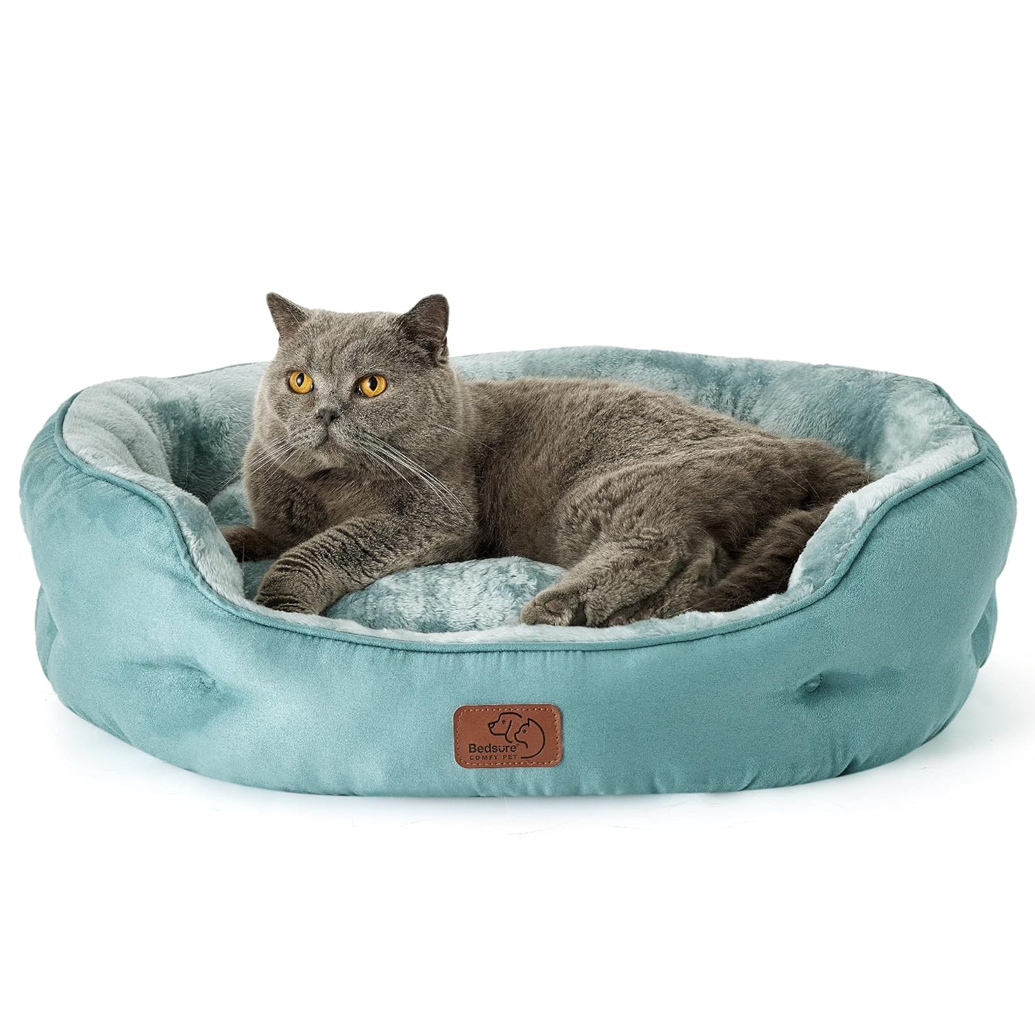 Bedsure Dog Beds for Small Dogs - Round Cat Beds for Indoor Cats, Washable Pet Bed for Puppy and Kitten with Slip-Resistant Bottom, 20 Inches, Camel