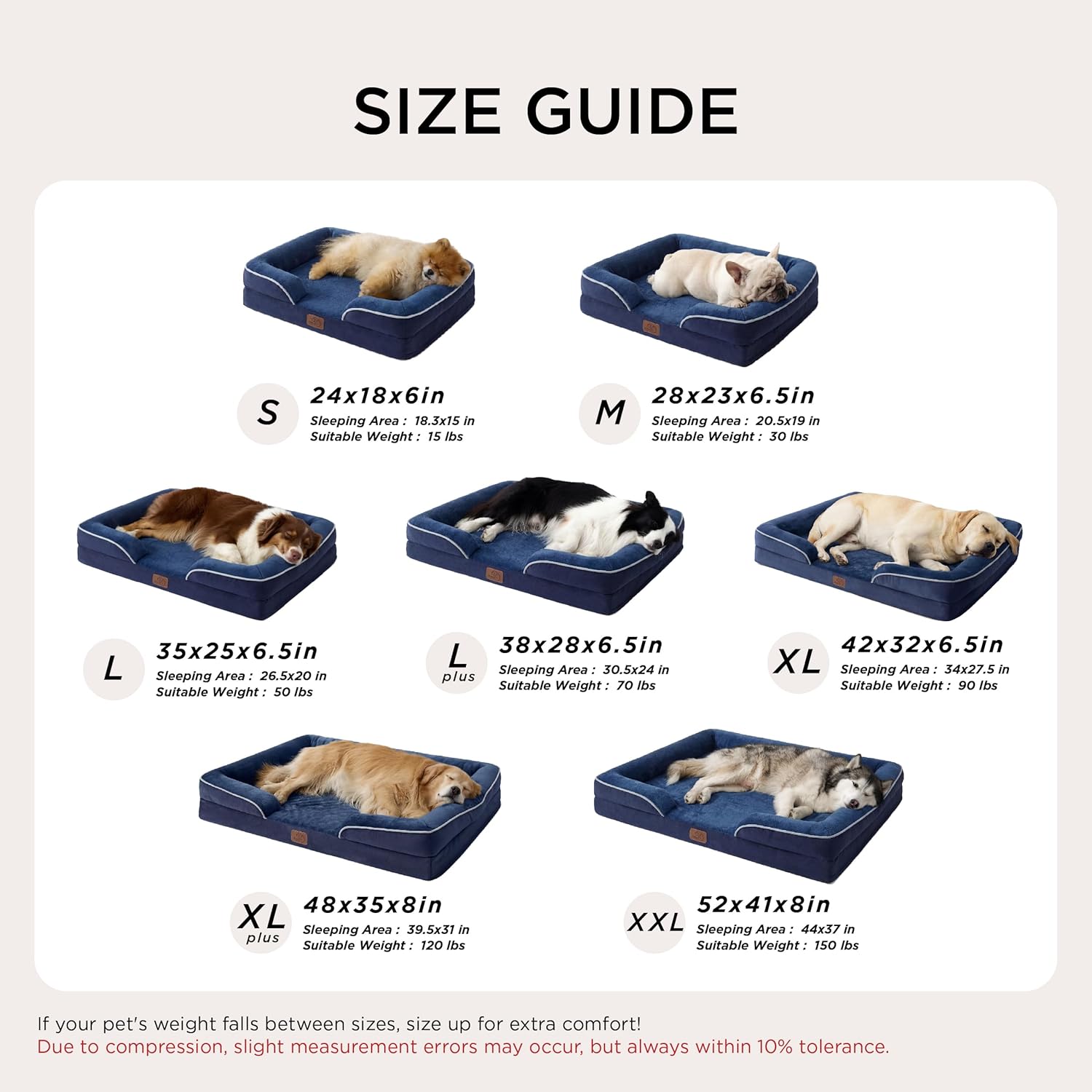 Bedsure Orthopedic Dog Beds Large Sized Dog - Washable Large Dog Cat Bed Waterproof, Comfort Dogs Couch Sofa with Washable Removable Cover, Pet Bed with Nonskid Bottom, Blue...