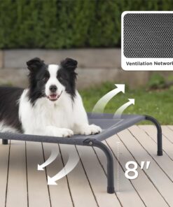Bedsure Outdoor Elevated Dog Bed Large Sized Dog, Portable Indoor & Outdoor Cooling Raised Cot Pet Hammock Bed with Skid-Resistant Feet, Frame with Breathable Mesh, Black, 49...
