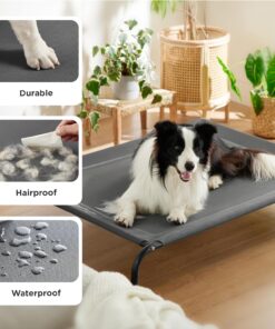 Bedsure Outdoor Elevated Dog Bed Large Sized Dog, Portable Indoor & Outdoor Cooling Raised Cot Pet Hammock Bed with Skid-Resistant Feet, Frame with Breathable Mesh, Black, 49...