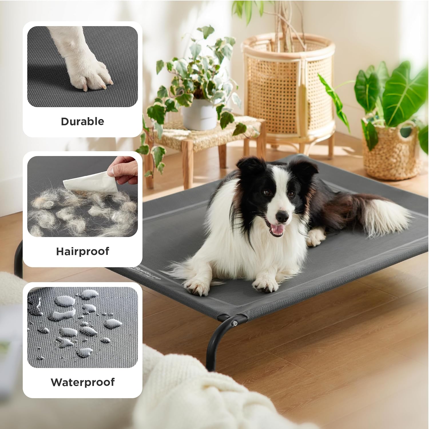 Bedsure Outdoor Elevated Dog Bed Large Sized Dog, Portable Indoor & Outdoor Cooling Raised Cot Pet Hammock Bed with Skid-Resistant Feet, Frame with Breathable Mesh, Black, 49...