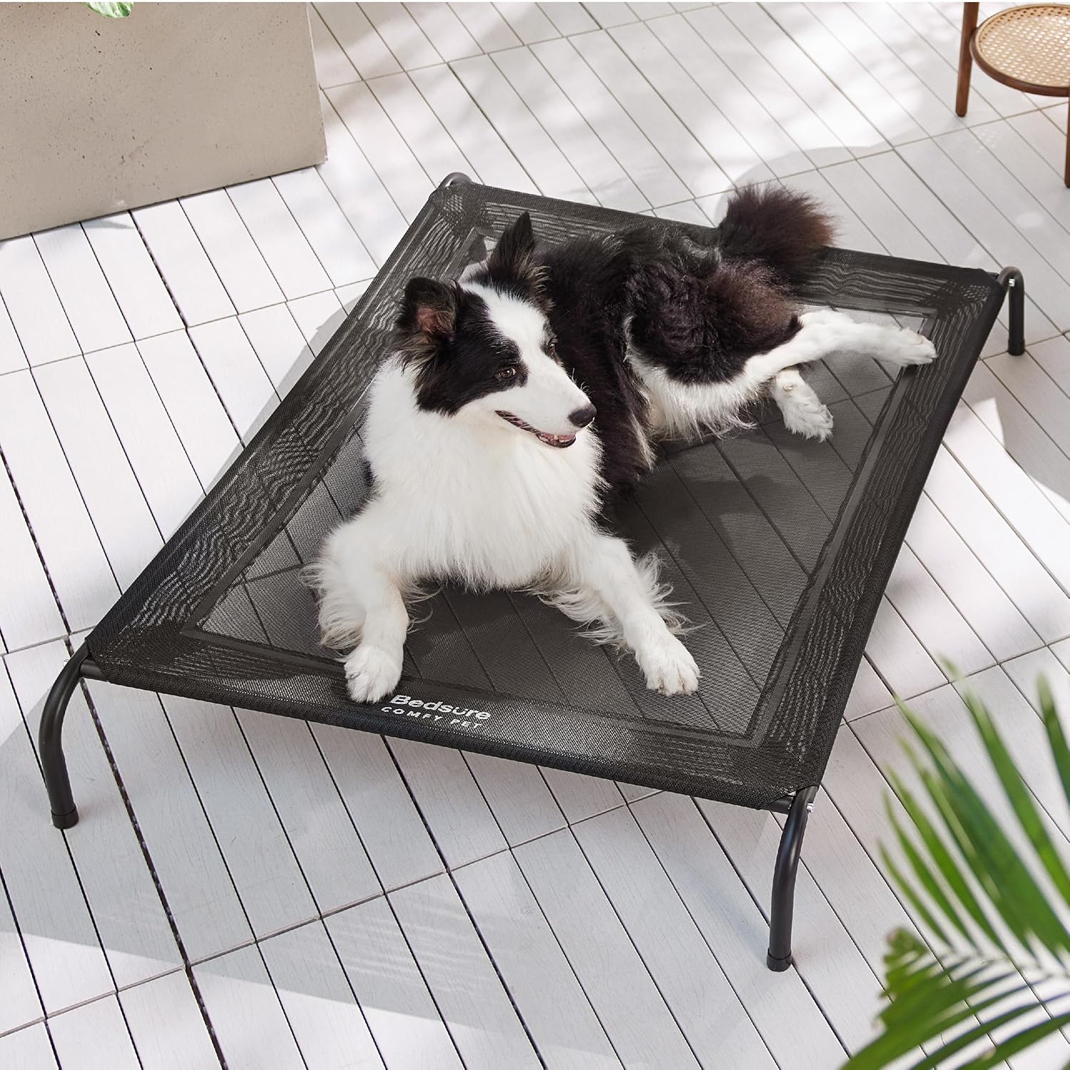 Bedsure Outdoor Elevated Dog Bed Large Sized Dog, Portable Indoor & Outdoor Cooling Raised Cot Pet Hammock Bed with Skid-Resistant Feet, Frame with Breathable Mesh, Black, 49...