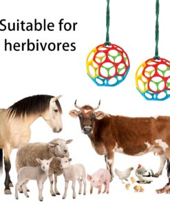 Besimple 2 Pack Horse Treat Ball Hay Feeder Toy, Goat Feeder Ball Hanging Feeding Toy for Horse Goat Sheep Relieve Stress (Colorful)
