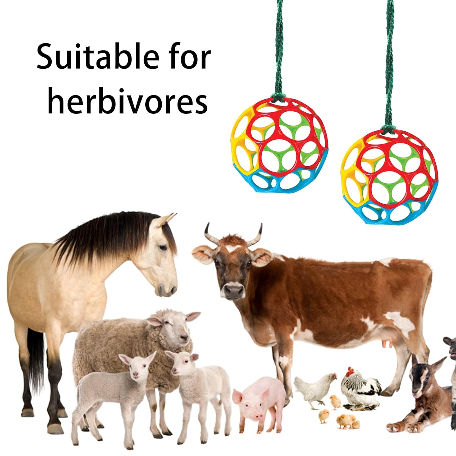 Besimple 2 Pack Horse Treat Ball Hay Feeder Toy, Goat Feeder Ball Hanging Feeding Toy for Horse Goat Sheep Relieve Stress (Colorful)