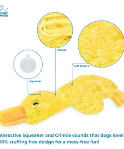 Best Pet Supplies Interactive Squeaky Dog Chew Toy, Ideal Dog Toys for Chewers, Small, Medium & Large Dogs, and Fetch Lovers - Crinkle Duck (Yellow), Large