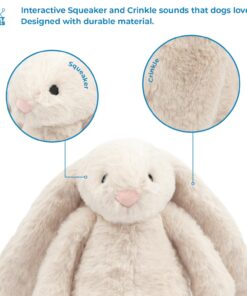 Best Pet Supplies Interactive Squeaky Dog Chew Toy, Ideal Dog Toys for Chewers, Small, Medium & Large Dogs, and Fetch Lovers - Bunny (Beige), Large