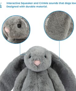 Best Pet Supplies Interactive Squeaky Dog Chew Toy, Ideal Dog Toys for Chewers, Small, Medium & Large Dogs, and Fetch Lovers - Bunny (Beige, Gray), Large