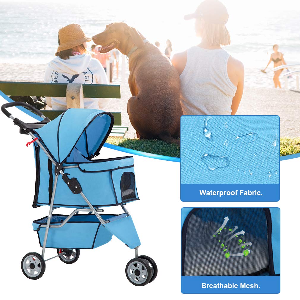 BestPet | 3-Wheel Pet Stroller | Dog and Cat Stroller | Breathable Mesh | Lightweight Travel Carrier | Waterproof & Foldable Design | Storage Basket | Black | for Daily Walks &...