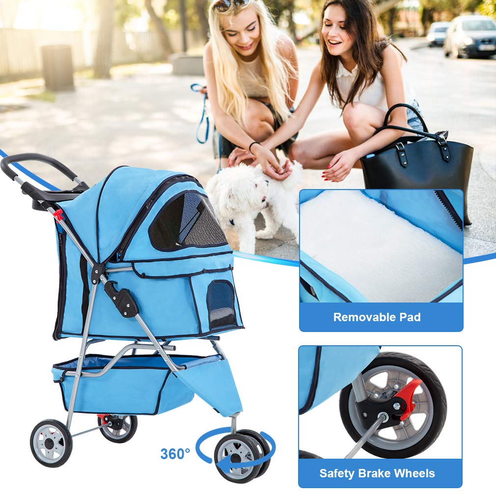 BestPet | 3-Wheel Pet Stroller | Dog and Cat Stroller | Breathable Mesh | Lightweight Travel Carrier | Waterproof & Foldable Design | Storage Basket | Black | for Daily Walks &...