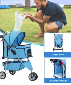 BestPet | 3-Wheel Pet Stroller | Dog and Cat Stroller | Breathable Mesh | Lightweight Travel Carrier | Waterproof & Foldable Design | Storage Basket | Black | for Daily Walks &...