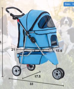 BestPet | 3-Wheel Pet Stroller | Dog and Cat Stroller | Breathable Mesh | Lightweight Travel Carrier | Waterproof & Foldable Design | Storage Basket | Black | for Daily Walks &...