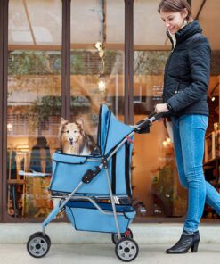 BestPet | 3-Wheel Pet Stroller | Dog and Cat Stroller | Breathable Mesh | Lightweight Travel Carrier | Waterproof & Foldable Design | Storage Basket | Black | for Daily Walks &...