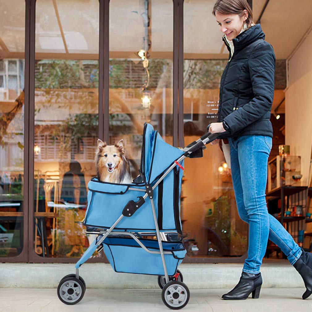 BestPet | 3-Wheel Pet Stroller | Dog and Cat Stroller | Breathable Mesh | Lightweight Travel Carrier | Waterproof & Foldable Design | Storage Basket | Black | for Daily Walks &...