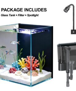 Betta Fish Tank kit,Small Nano Glass Fish Tank Start Kit with Filter,LED Light for Shrimp,Small Fish,Betta (1.5 Gallon)