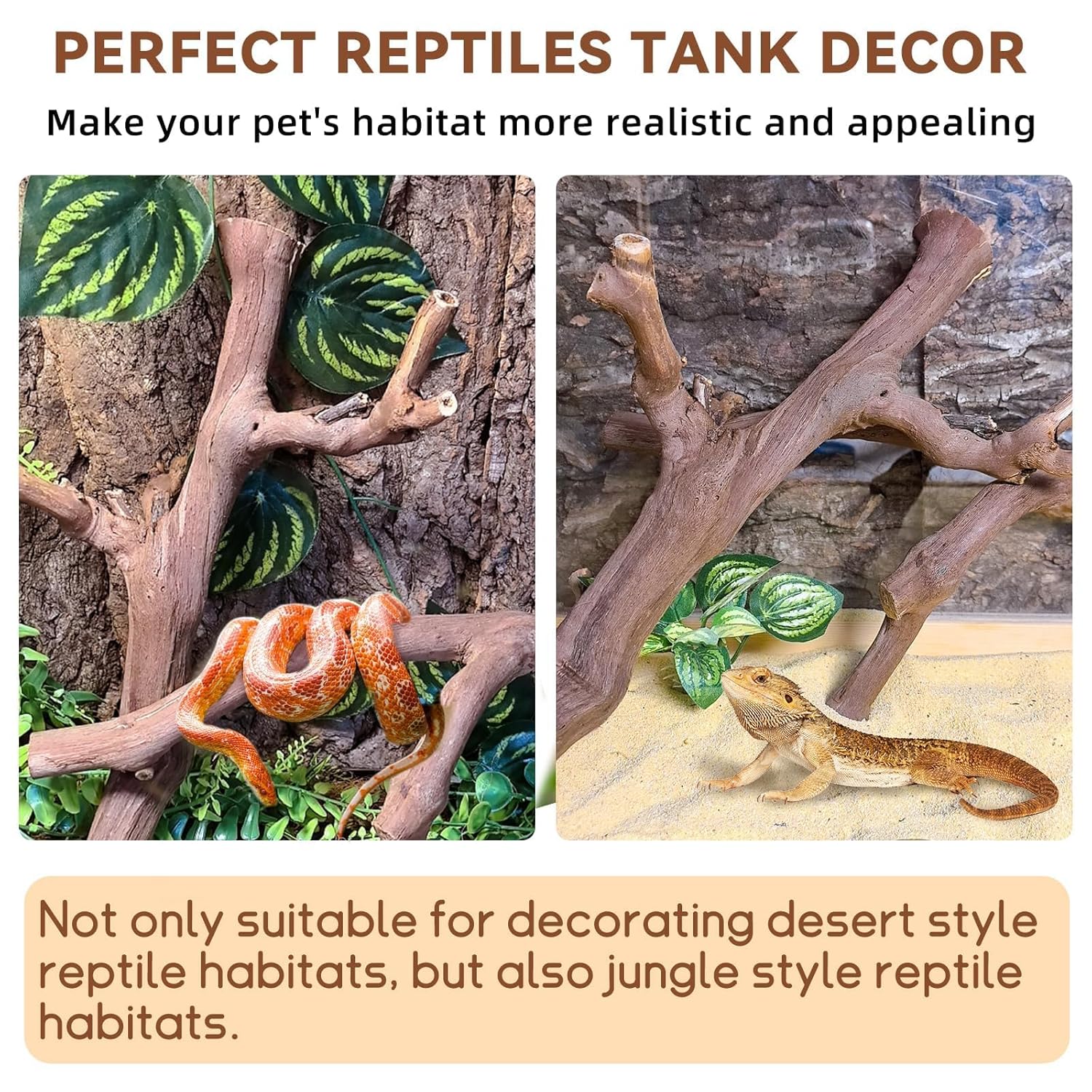 BNOSDM 2PCS Reptile Wood Branches Decor,Lizard Habitat Natural Wood Decoration,Snake Climbing Branch Accessories,Terrarium Tree Trunk Ornament for Bearded Dragon Gecko Frog...