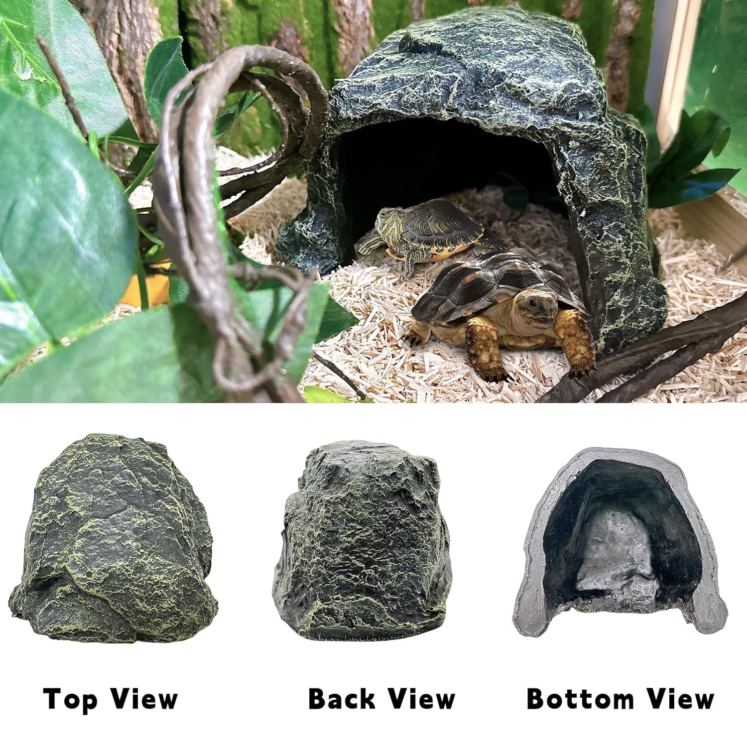 BNOSDM Reptile Hideout,Tortoise Hide Cave,Resin Rock,Bearded Dragon Hideaway,Turtle Basking Platform,Reptiles Habitat Decor Tank Accessories for Lizards Gecko Snakes Chameleon...