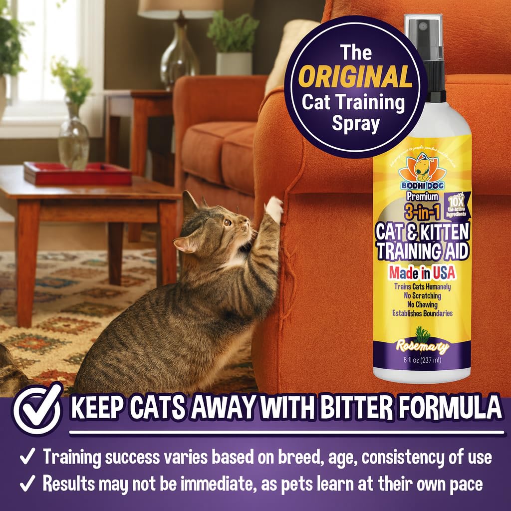Bodhi Dog 3-in-1 Cat & Kitten Training Aid - Cat Deterrent Spray for Indoor and Outdoor Use - Repellent to Establish Boundaries, Keep Cats Off Furniture, Protect Rugs & Plants -...