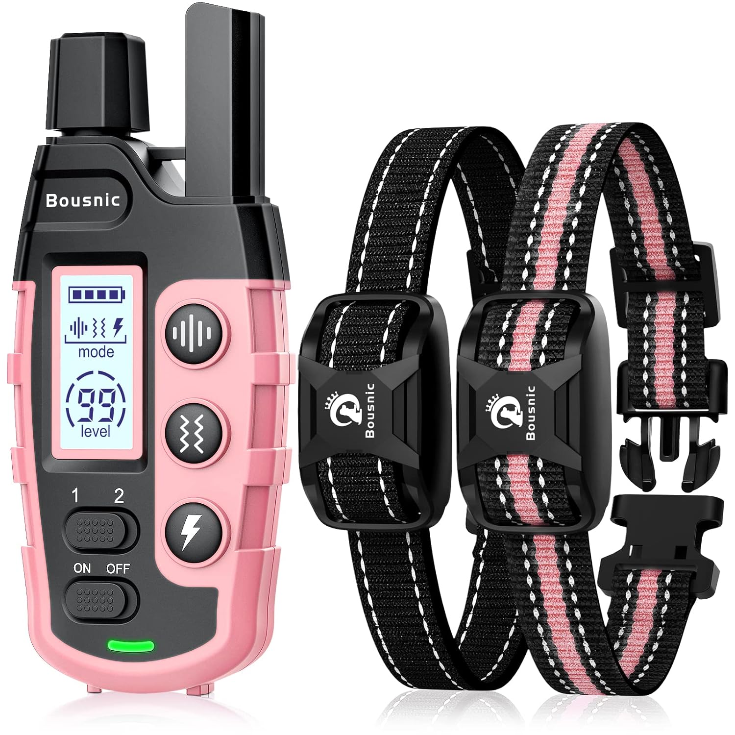 Bousnic Dog Shock Collar 2 Dogs (5-120Lbs) - 3300 ft Waterproof Training Collar for Dogs Large Medium Small with Rechargeable Remote, Beep (1-8) Vibration (1-16) and Humane...