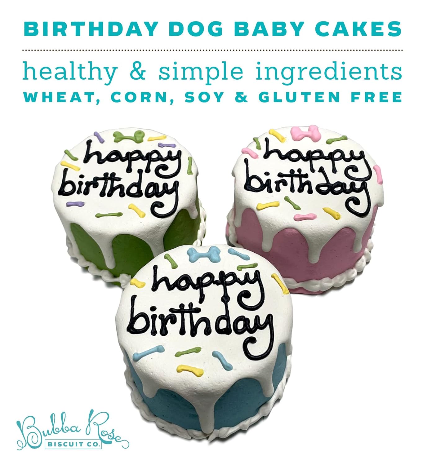 Bubba Rose Biscuit Company: Blue Dog Birthday Baby Cake - Crunchy Biscuit Texture - Natural Gourmet Pet Treat - Dog Cake - 3 inch 1 Count - Made in the USA