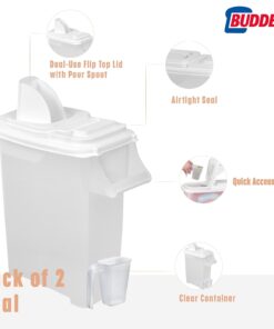 Buddeez 32 Quart Pet Food Dispenser with Lid - Airtight Storage for Dog Food, Cat Food, and Bird Seed - Easy Pour Spout for Mess Free Serving