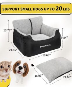 BurgeonNest Dog Car Seat for Small Dogs, Soft Pet Car Travel Home Bed Under 25 lbs, Fully Detachable and Washable Cat Booster Carseats with Storage Pockets and Clip-On Leash...