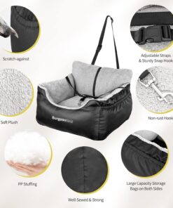 BurgeonNest Dog Car Seat for Small Dogs, Soft Pet Car Travel Home Bed Under 25 lbs, Fully Detachable and Washable Cat Booster Carseats with Storage Pockets and Clip-On Leash...