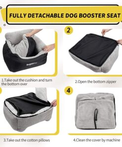 BurgeonNest Dog Car Seat for Small Dogs, Soft Pet Car Travel Home Bed Under 25 lbs, Fully Detachable and Washable Cat Booster Carseats with Storage Pockets and Clip-On Leash...