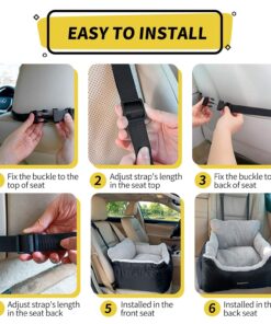 BurgeonNest Dog Car Seat for Small Dogs, Soft Pet Car Travel Home Bed Under 25 lbs, Fully Detachable and Washable Cat Booster Carseats with Storage Pockets and Clip-On Leash...