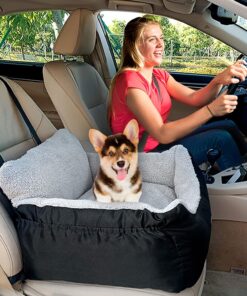 BurgeonNest Dog Car Seat for Small Dogs, Soft Pet Car Travel Home Bed Under 25 lbs, Fully Detachable and Washable Cat Booster Carseats with Storage Pockets and Clip-On Leash...
