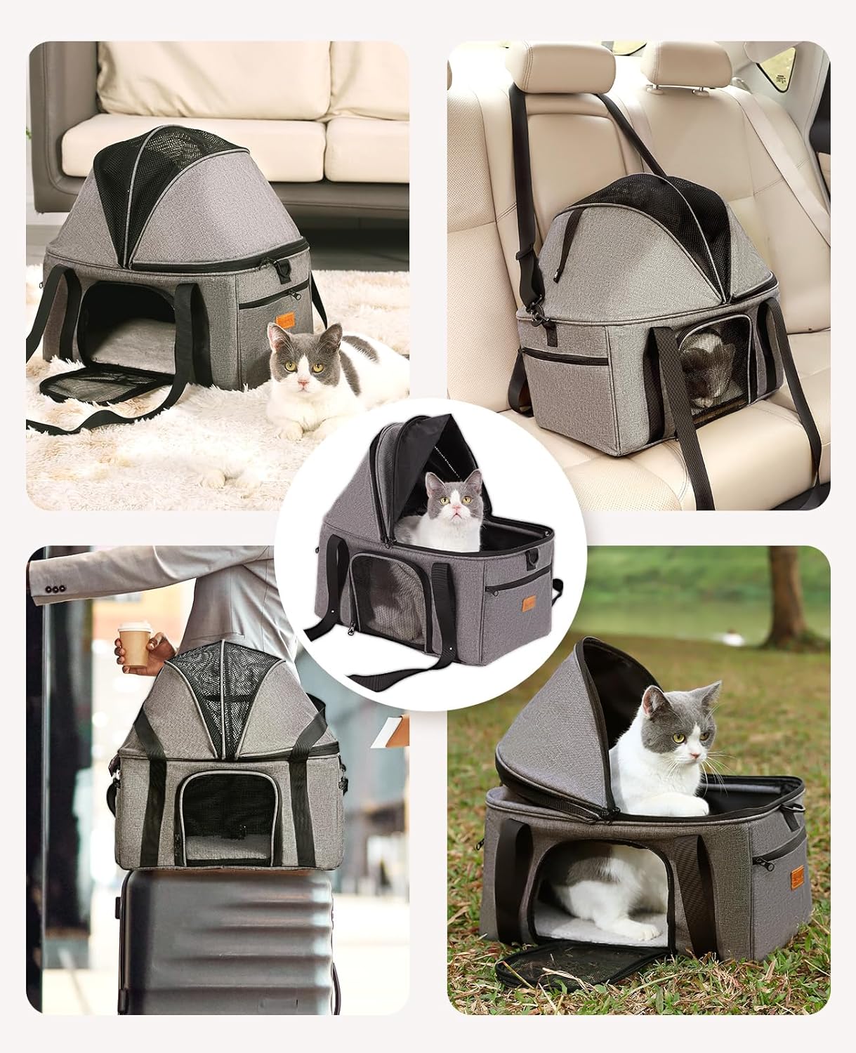 BurgeonNest Top-Expandable Large Cat Carrier, Soft Sided Cat Bag Carrier for Medium Large Pet Up to 15 lbs, Upgraded Small Dog Car Seat, Puppy Travel Bag with Semi-Open Canopy
