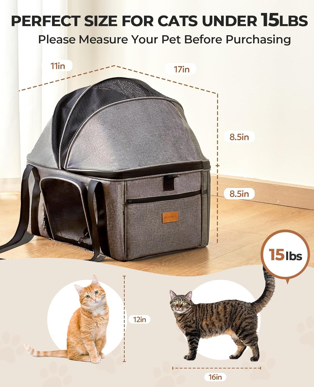 BurgeonNest Top-Expandable Large Cat Carrier, Soft Sided Cat Bag Carrier for Medium Large Pet Up to 15 lbs, Upgraded Small Dog Car Seat, Puppy Travel Bag with Semi-Open Canopy