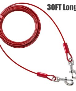 BV Dog Tie Out Cable 30 Feet - Heavy Duty Dog Lead Up to 125 Pounds - Reflective & Rust-Free with Quick Release Swivel Clips & 360° Rotating Clasp - Tangle-Free Dogs Runner for...